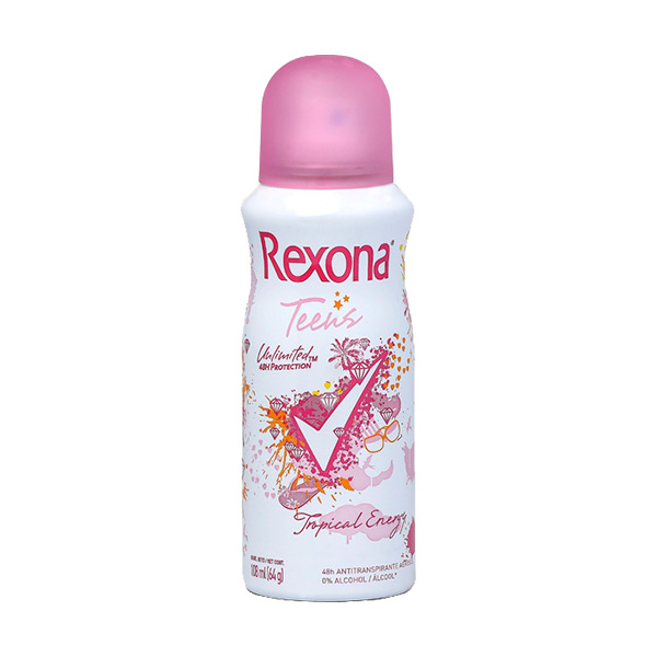 Desodorante Feminino Rexona Teens tropical energy, aerossol, 108mL