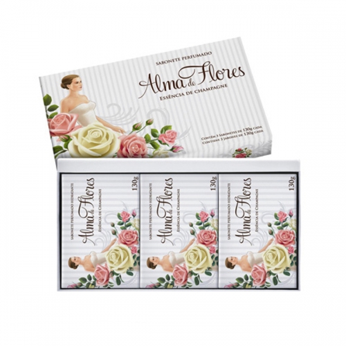 Kit Alma Flores Champagne Sabonete Com 3 Unidades