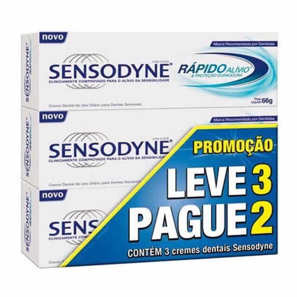 Creme Dental Sensodyne Rapido Alivio Leve 3un Pague 2un 66g