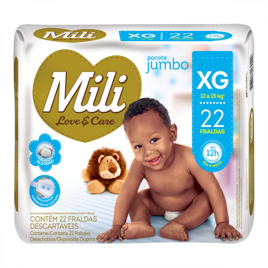 FRALDA MILI LOVE E CARE XG JUMBO COM 22 UNIDADES